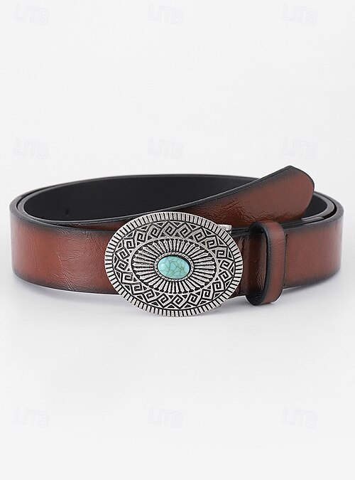 Vintage Western Faux Leather Belt for Women – Boho Turquoise  display picture 2