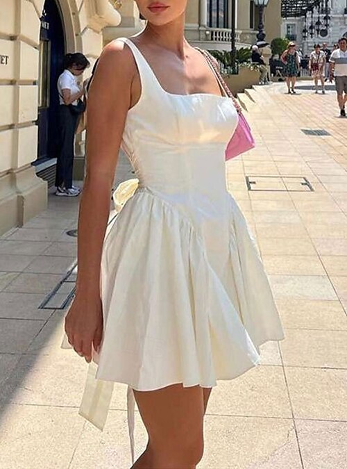 Women's Mini Dress White Dress Graduation Dress Slip Dress Fashion Modern  Outdoor Vacation Graduation Regular Fit Plain Sleeveless Spaghetti Strap  Black White Pink Summer 2026 - CAD $62.99