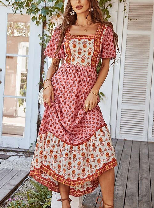Women's Long Dress Maxi Dress Swing Dress Summer Dress Boho Dress Print Dress Fashion Modern Daily Holiday Weekend Regular Fit Floral Short Sleeve Square Neck Yellow Pink Orange Green Summer 2026 - $33.99 Women's Long Dress Maxi Dress Swing Dress Summer Dress Boho Dress Print Dress Fashion Modern Daily Holiday Weekend Regular Fit Floral Short Sleeve Square Neck Yellow Pink Orange Green Summer 2026 - $33.99
