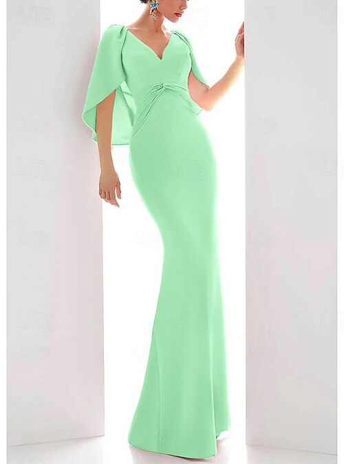 Sheath Column Floor Length Prom Dresses Evening Gown Ball Gown Formal Dress  Elegant Short Sleeve V Neck Formal Fall Stretch Chiffon with Ruched Ruffles  2026 - $161.99