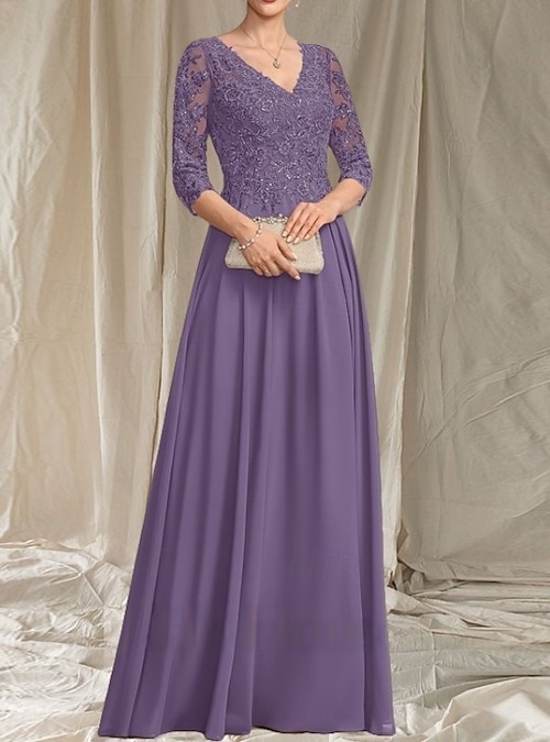 fitted lace wedding dress Sheath Chiffon Lilac Mother of The Bride Dress with Cape Sleeves US0 / Custom Color main image 1
