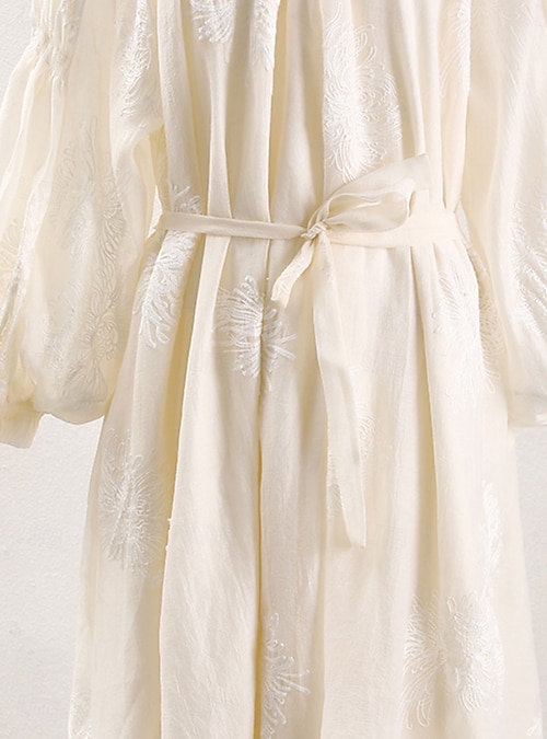 Dress Mother of the Bride Dress Elegant Vintage Simple V Neck Tea Length  Cotton Blend Long Sleeve with Embroidery Midi Dress Wedding Guest Dress  2026 - $89.99