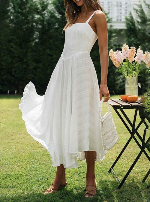 green emerald velvet dress Berylove Women White Graduation Dress Satin A Line V Neck Midi Dress, White / US16W main image 1