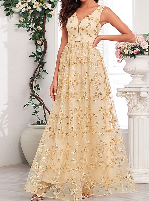 A-Line Quinceanera Dresses Elegant Dress Wedding Wedding Guest Floor Length Sleeveless V Neck Tulle Backless with Pleats