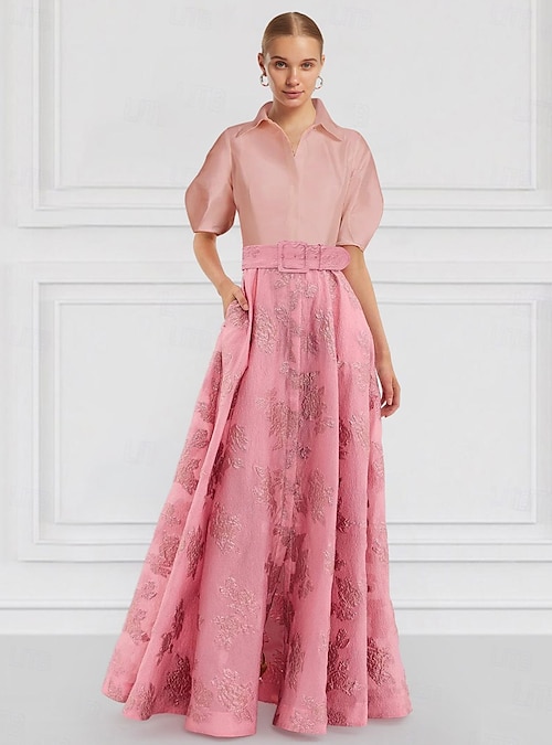 A-Line Floor Length Shirt Dress Wedding Guest Dress Formal Dresses Mother  of the Bride Dress Half Sleeve Shirt Collar Elegant Vintage Floral Formal  Wedding Guest Nylon with Floral Print 2026 - $178.99