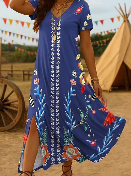 Women's Midi Dress Sundress A Line Dress Vacation Casual Beach Going out Beach Loose Fit Floral Graphic Abstract Short Sleeve V Neck Red Blue Purple Green Summer Spring 2026 - AU $48.79 Women's Midi Dress Sundress A Line Dress Vacation Casual Beach Going out Beach Loose Fit Floral Graphic Abstract Short Sleeve V Neck Red Blue Purple Green Summer Spring 2026 - AU $48.79