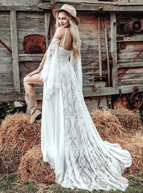 knee length dresses for ladies Spaghetti Strap A Line Court Train Simple Fashion Wedding Dress main image 1