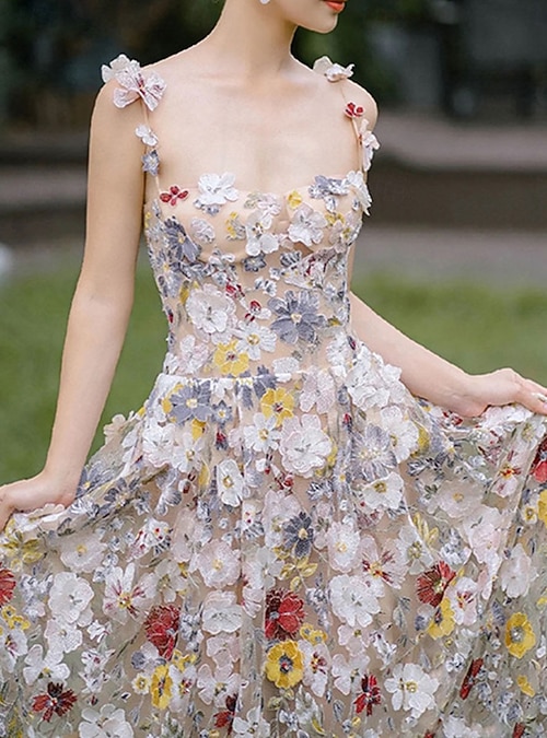 A-Line Semi Formal Prom Dresses Floral Lace Dress Wedding Guest Dress Floor  Length Sleeveless Spaghetti Strap 2026 - CAD $189.99