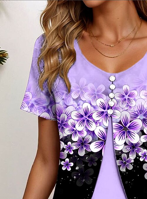 Women's T Shirt Ombre Floral Graphic Elegant Vintage Stylish Short