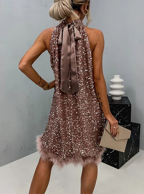 Women's Mini Dress Halter Dress Off The Shoulder Dress Party Cocktail Semi  Formal Wedding Outdoor Party Regular Fit Graphic Sleeveless Halter Neck  Black Gold Summer 2026 - $48.99