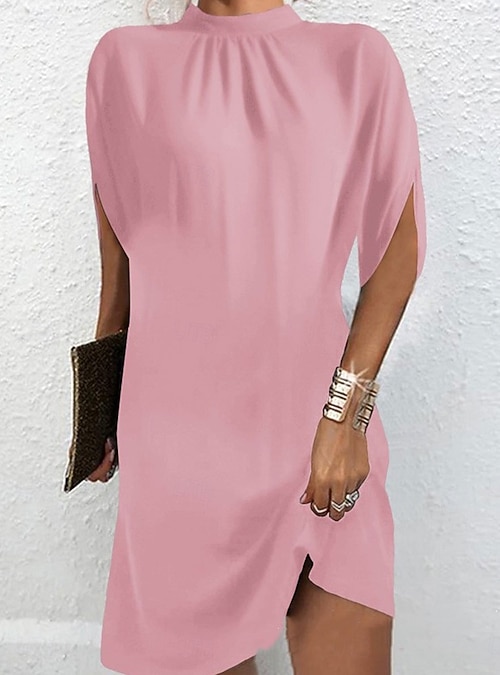 Women's Mini Dress Summer Dress Work Dresses Casual Semi Formal Daily Holiday Regular Fit Graphic Geometric Short Sleeve High Neck Black Pink Brown