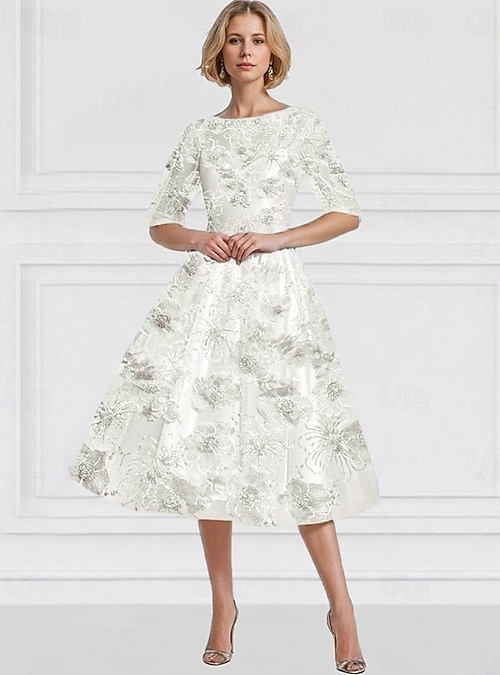 A-Line Dress Ankle Length Beaded Eembroidered Party Dress Cocktail Dress  Mother of the Bride Dress Half Sleeve Illusion Neck Elegant Vintage Wedding  Guest Church Tulle with Sequin 2026 - $241.49