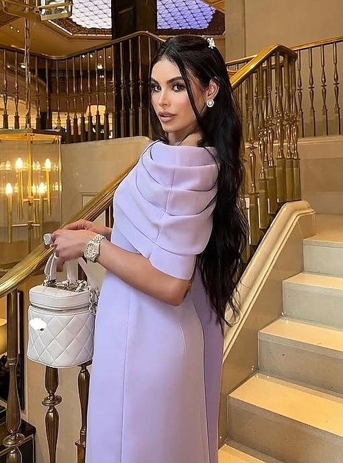Sheath Column Floor Length Prom Dresses Evening Gown Ball Gown Formal Dress  Elegant High Split Side Slit Short Sleeve Crew Neck Formal Stretch Crepe  with Ruched Shawl 2026 - CAD $236.99