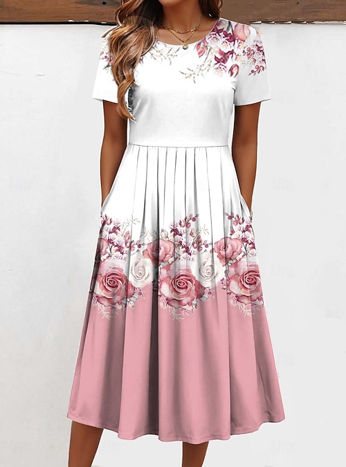 Women's Midi Dress T Shirt Dress Tee Dress Vacation Casual Daily Regular  Fit Floral Graphic Short Sleeve Crew Neck Light Green Pink Green Beige  Summer 2026