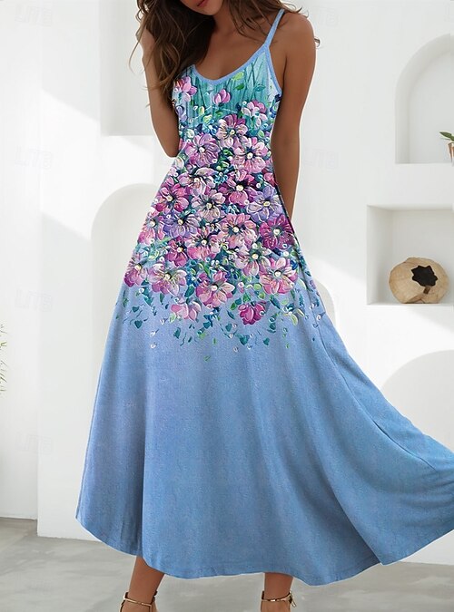 princess polly baby blue dress Women's Maxi Dress A Line Dress Slip Dress Vacation Casual Beach Going out  Beach Regular Fit Floral Graphic Sleeveless V Neck Black Green Light Green  Red Blue Summer Spring 2026