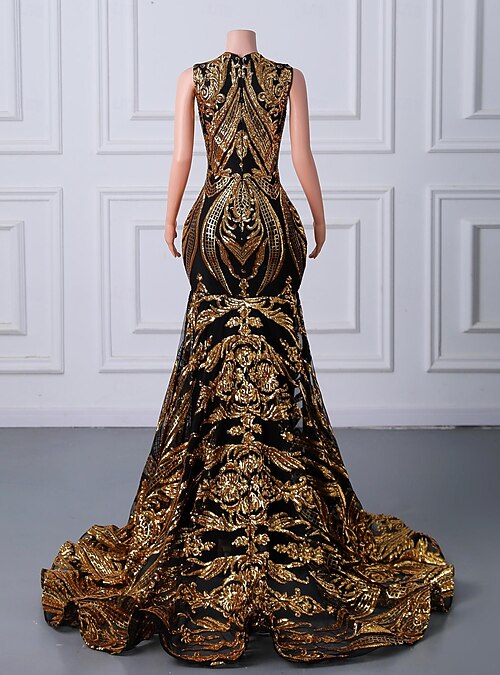Masquerade Mask Gold And Black Masquerade Dresses Mermaid Trumpet Court  Train Prom Dresses Evening Gown Ball