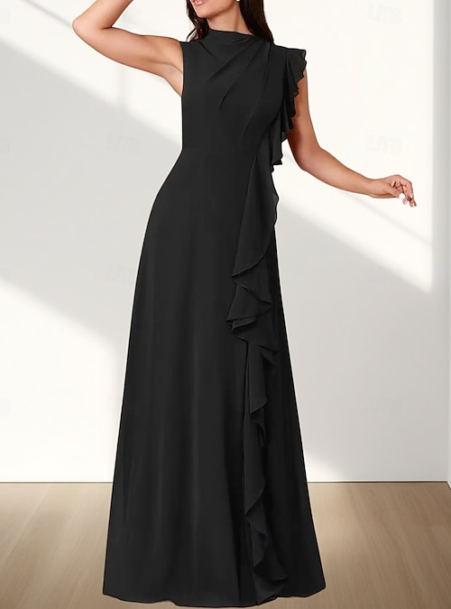 A-Line Bridesmaid Dress Crew Neck Sleeveless Elegant Floor Length Chiffon  with Ruffles / Ruching 2022 2026