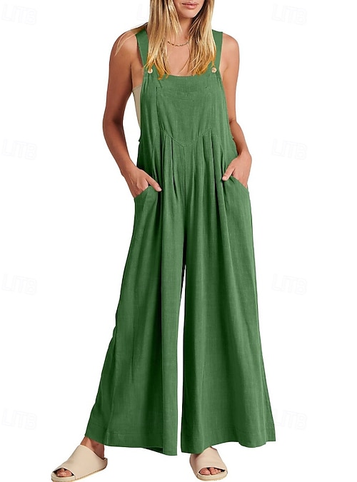 Women's Normal Dungarees Jumpsuit Streetwear Solid Color Sleeveless U Neck  Pocket Street Daily Regular Fit Black Yellow Light Green Summer 2026 -  $19.99