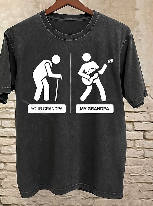 Men's Grandpa T shirt Tee Washed Shirt 100% Cotton Short Sleeve