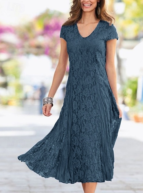 mothers dress for beach wedding Plus Womens' Lace & Chiffon Mother-of-the-Bride Dress: Flowing Beach Blue Ashes / 4XL main image 0