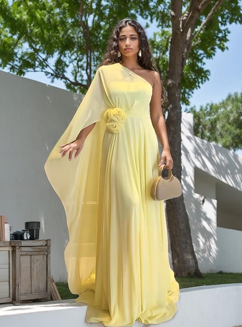 Wedding Dresses Mermaid / Trumpet One Shoulder Sleeveless Floor Length Chiffon  Bridal Gowns With Flower 2026 - $192.99