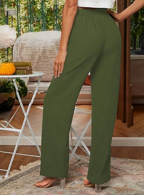 Mulheres Calças de linho de algodão Calças Roupa de rua Casual