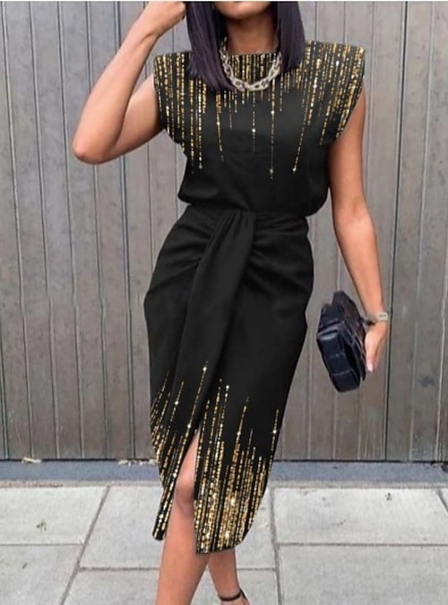 Women's Maxi Dress Wrap Dress Bodycon Dress Work Dresses Semi Formal Office  Regular Fit Ombre Graphic Butterfly Sleeveless Crew Neck Black Gold Gray  Summer 2026 - 36.99