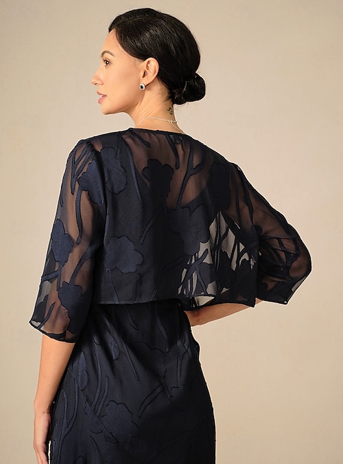 navy blue shrugs for dresses Kasper MISSY Wave Knit 3/4 SLV Shrug, Navy Blue, XS main image 0