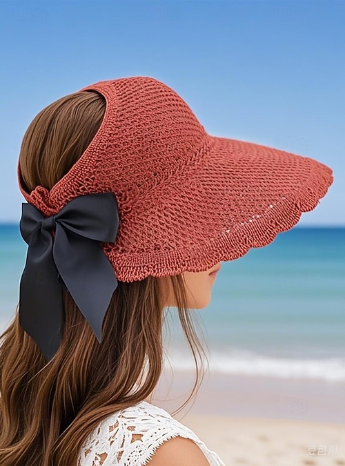 Wide Brim Straw Sun Hat UV Protection Packable Beach Travel Sun Hats for Women, Wide Brim Beach Straw Hat for Women UPF  main image 4