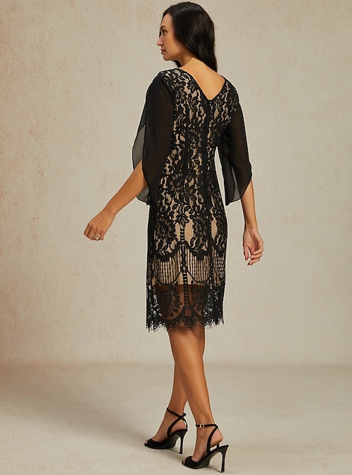 Women's Normal Knee Length Dress Black Dress Elegant Vintage Split Sleeve  Party Wedding Guest Cocktail Party Regular Fit 3/4 Length Sleeve Crew Neck  Black Summer Spring Fall 2026 - 14.39