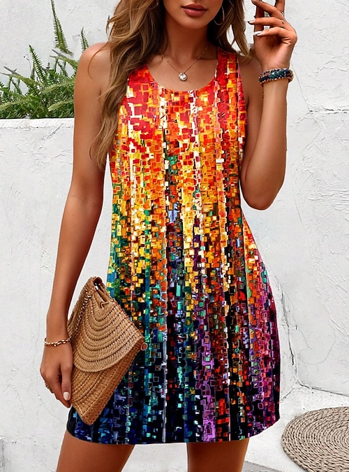 Women's Mini Dress Sundress A Line Dress Tank Dress Off The Shoulder Dress  Vacation Casual Boho Party Street Holiday Regular Fit Ombre Graphic Stripe  Sleeveless U Neck Orange Summer 2026 - CAD $36.99