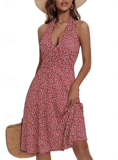 sachin and babi light blue dress Women's Mini Dress A Line Dress Halter Dress Vacation Casual Boho Outdoor Going Out Beach Regular Fit Floral Sleeveless Halter Neck Yellow Red Blue