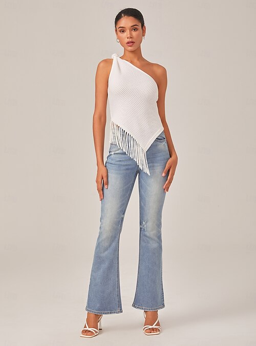 Ivory Asymmetry Fringe Knit Top 2026 - $44.99