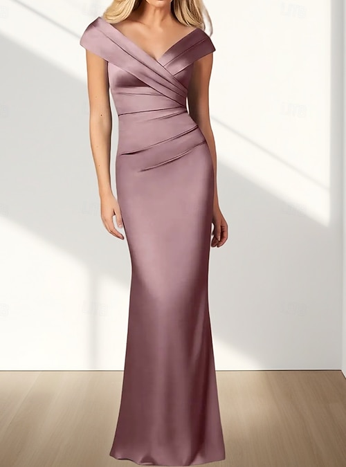 Mermaid / Trumpet Bridesmaid Dress V Neck Sleeveless Elegant Floor Length Satin with Ruching 2022 2026 - CAD $272.99 Mermaid / Trumpet Bridesmaid Dress V Neck Sleeveless Elegant Floor Length Satin with Ruching 2022 2026 - CAD $272.99