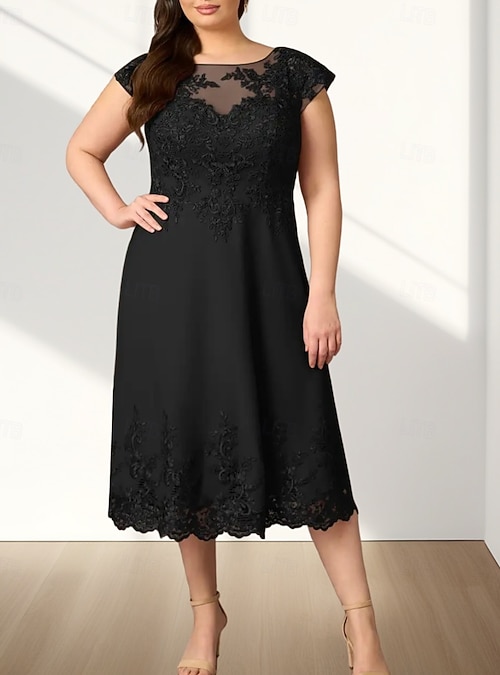 A-Line Tea Length Party Dress Cocktail Dress Wedding Guest Dress Mother of  the Bride Dress Short Sleeve Crew Neck Elegant Wedding Guest Engagement  Party Chiffon with Appliques 2026 - NZ $323.79