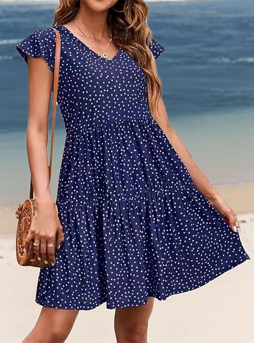 Women's Mini Dress A Line Dress Casual Outdoor Going out Beach Standard Fit  Floral Graphic Short Sleeve V Neck Black Red Navy Blue Green Summer 2026 -  $21.99