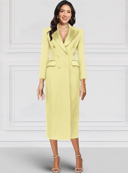 ankle length dress coat Women's Tuxedo Sheath Column Wedding Guest Church Stretch Crepe Elegant Vintage Long Sleeve Peak Lapel Double Breasted 2026 Wool Color