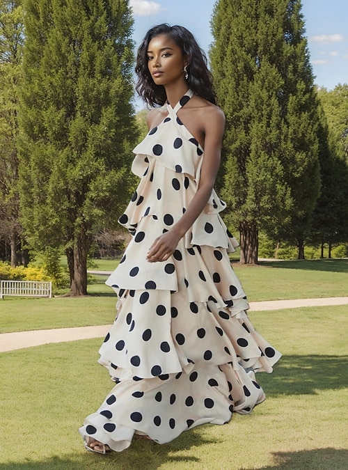 Bride Dresses Polka Dot Wedding Guest Dress Polka Dot Print Wedding Guest Dresses A-Line Halter Neck Bride Dresses Polka Dot Wedding Guest Dress Polka Dot Print Wedding Guest Dresses A-Line Halter Neck