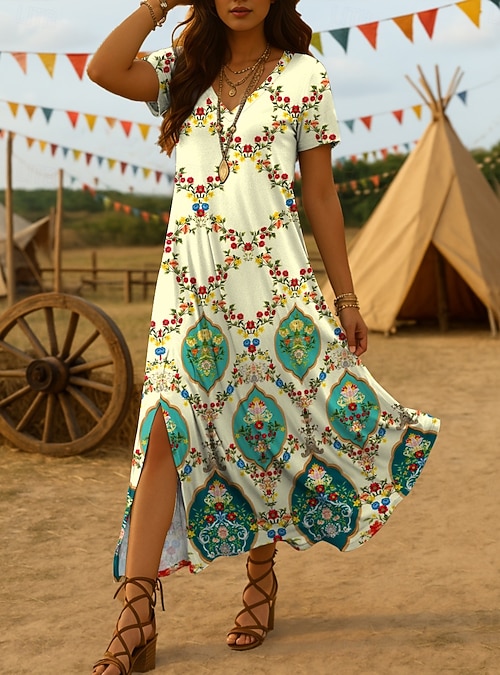 Womens Clothing Purple Loose Fitting Midi Summer Dresses Women's