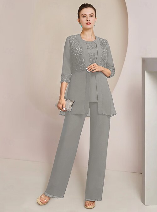 3 Pcs Mother Of The Bride Pants Suits – Women's Lace Formal Outfit Set, Elegant Wedding Guest Pantsuit