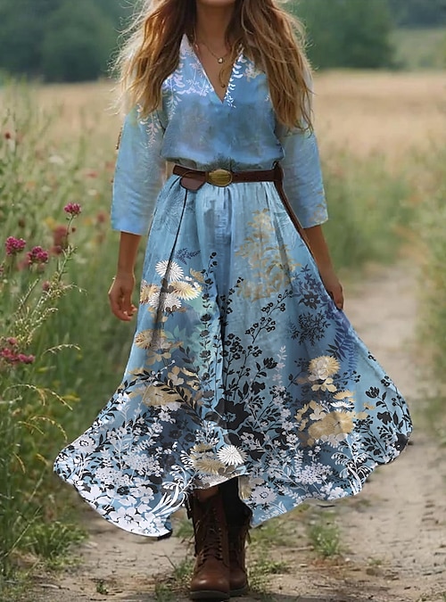 knee length dresses for ladies Western Denim Maxi Dress