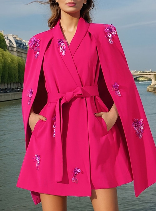 Cape Dress Hot Pink Cape Blazer Pink SILIE Maxi Cape Evening Dress