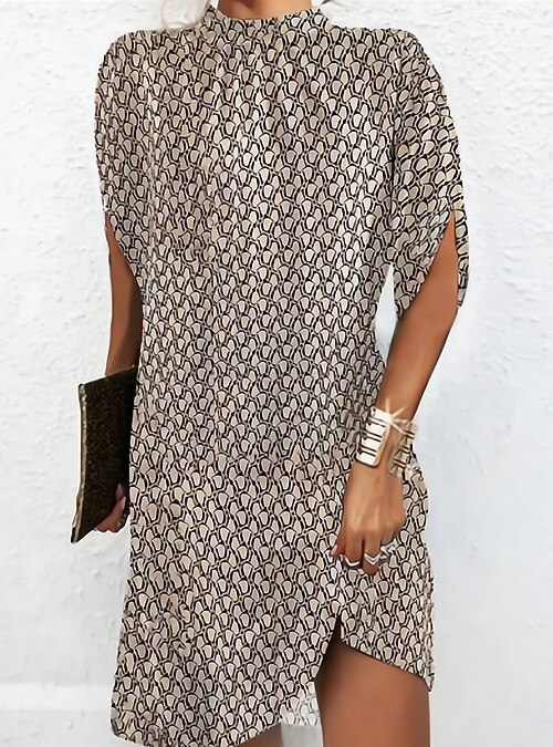 Women's Mini Dress Summer Dress Work Dresses Casual Semi Formal Daily Holiday Regular Fit Graphic Geometric Short Sleeve High Neck Black Pink Brown Summer 2026 - 26.99 Women's Mini Dress Summer Dress Work Dresses Casual Semi Formal Daily Holiday Regular Fit Graphic Geometric Short Sleeve High Neck Black Pink Brown Summer 2026 - 26.99