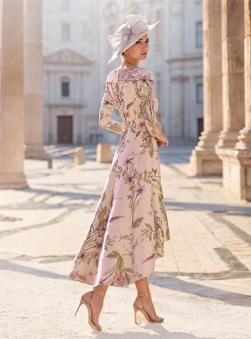 A-Line Ankle Length Party Dress Cocktail Dress Derby Dress Mother of the  Bride Dress Short Sleeve V Neck Elegant Vintage Wedding Guest Wedding Party  Kentucky Derby Satin with Flower 2026 - $206.99