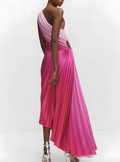 One ShoulderA-Line Cocktail Dresses Elegant Dress Semi Formal Wedding Tea  Length Satin with Pleats Wedding Guest Dress 2026 - 173.99