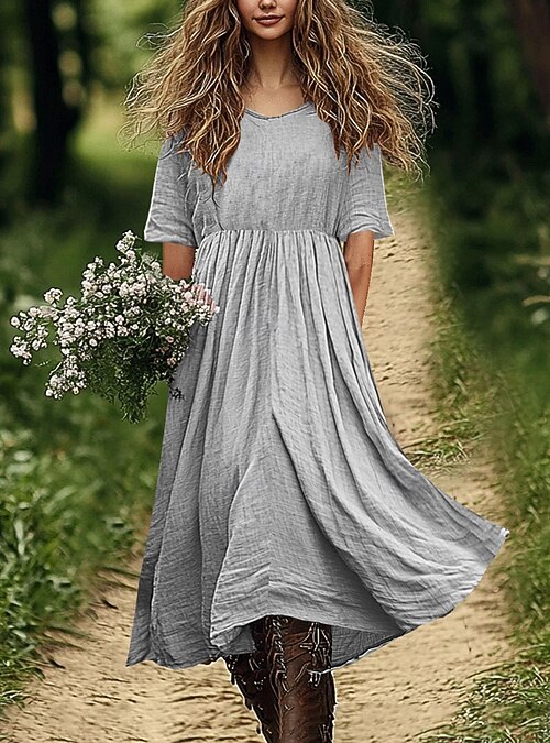 Women's Midi Dress Faux Cotton Linen Shift Dress A Line Dress Summer Dress Casual Daily Holiday Loose Fit Plain Short Sleeve V Neck Blue White Pink Green Summer Spring 2026 - $40.99 Women's Midi Dress Faux Cotton Linen Shift Dress A Line Dress Summer Dress Casual Daily Holiday Loose Fit Plain Short Sleeve V Neck Blue White Pink Green Summer Spring 2026 - $40.99
