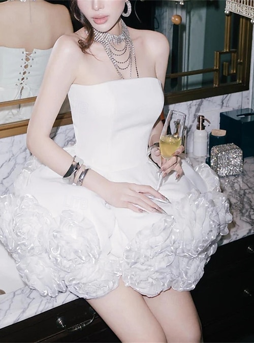A-Line Homecoming Mini Dresses Vintage Dress Black and White Wedding  Wedding Guest Short / Mini Sleeveless Strapless with Flowers 2026