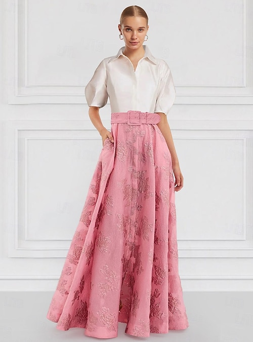 A-Line Floor Length Shirt Dress Wedding Guest Dress Formal Dresses Mother  of the Bride Dress Half Sleeve Shirt Collar Elegant Vintage Floral Formal  Wedding Guest Nylon with Floral Print 2026 - CHF151