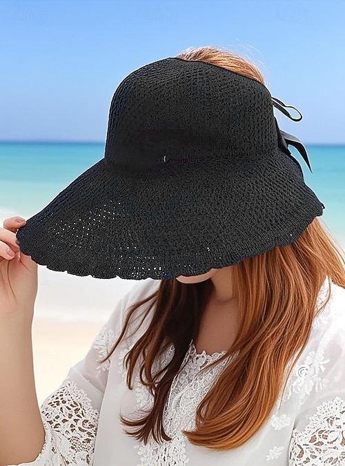 Nieuwe dames zomer vizieren hoed opvouwbare zonnehoed brede grote rand strand hoeden strohoed chapeau femme strand uv-bescherming pet – koop de beste producten in de online winkel