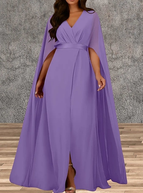 A-Line Wedding Guest Dresses Elegant Dress Wedding Guest Engagement Floor  Length Sleeveless V Neck Fall Wedding Guest Chiffon with Slit 2026